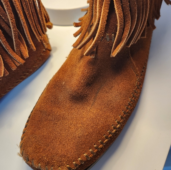 Minnetonka Moccasins 292 - Women's High Top Fringe Boot - Dusty Brown Suede - Picture 4 of 15
